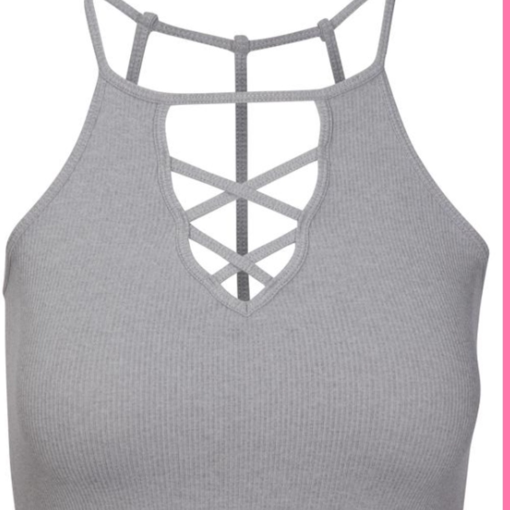 Gray Ribbed Cami Criss-Cross Lace up